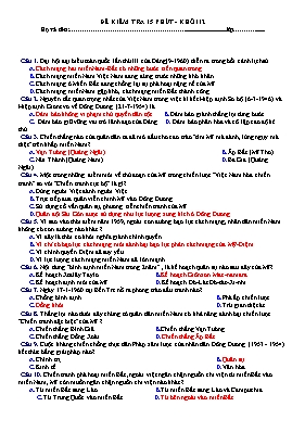 Đề kiểm tra 15p học kì I Lịch sử lớp 12 (Có đáp án)
